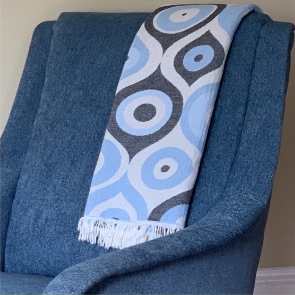 Modern Mid Century Atomic Blanket Jazz Blues Reversible 2 Side Organic Cotton